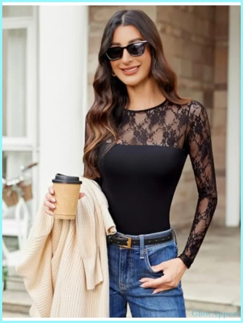 Lace Long Sleeve Bodysuit Crew Neck Slimming Going Out Top